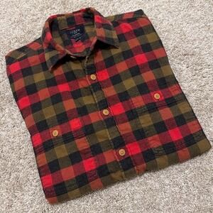 J.Crew Flannel Button-Up Shirt | Red/Olive Plaid | Size M